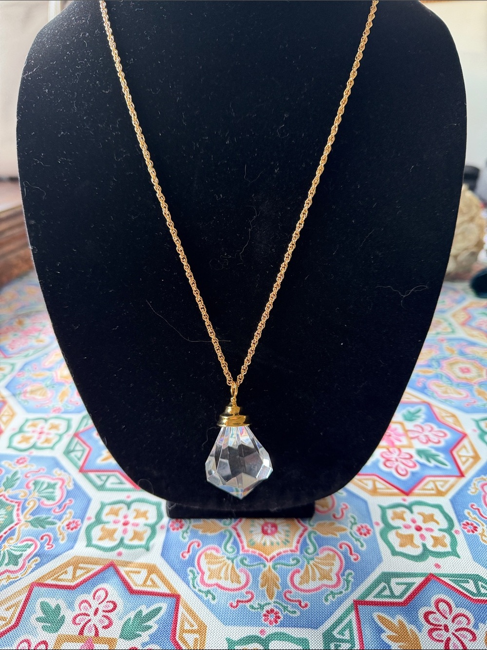 Gold Chain Necklace with Clear Acrylic Pendant - Women Jewelry- Avon